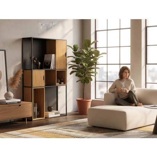 REGAŁ NA KSIĄŻKI METALOWE DREWNO LITE DĄB JESION OLCHA RNK-164